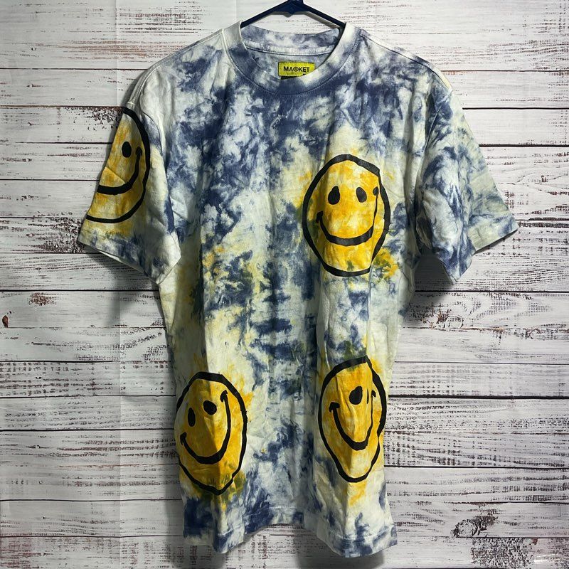 Chinatown Market Smiley Yellow Blue Sun Dye Short Sleeve Tie Dye T-shirt sz S