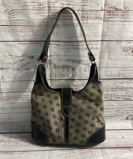 Dooney & Bourke Women's Monogram Grey Canvas Black Leather Shoulder Bag