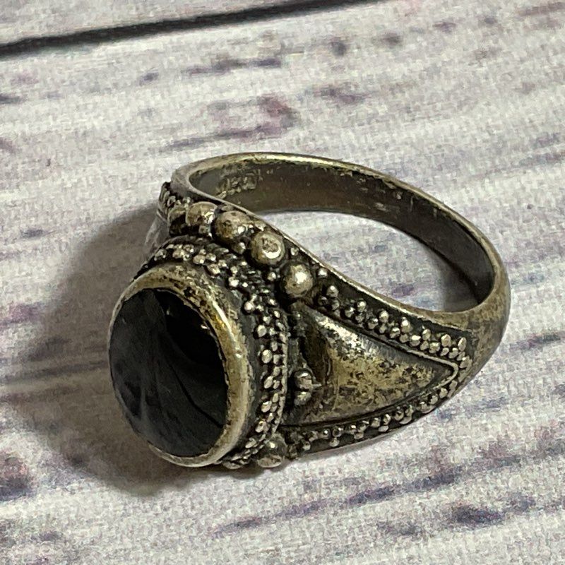 Sterling Silver & Onyx Beaded SZ 7 Ring- 6.98g