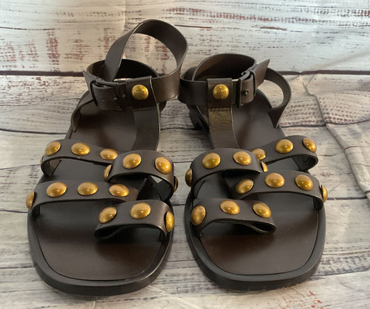 Tory Burch Leather Blythe Embellished Sandals Brown 7