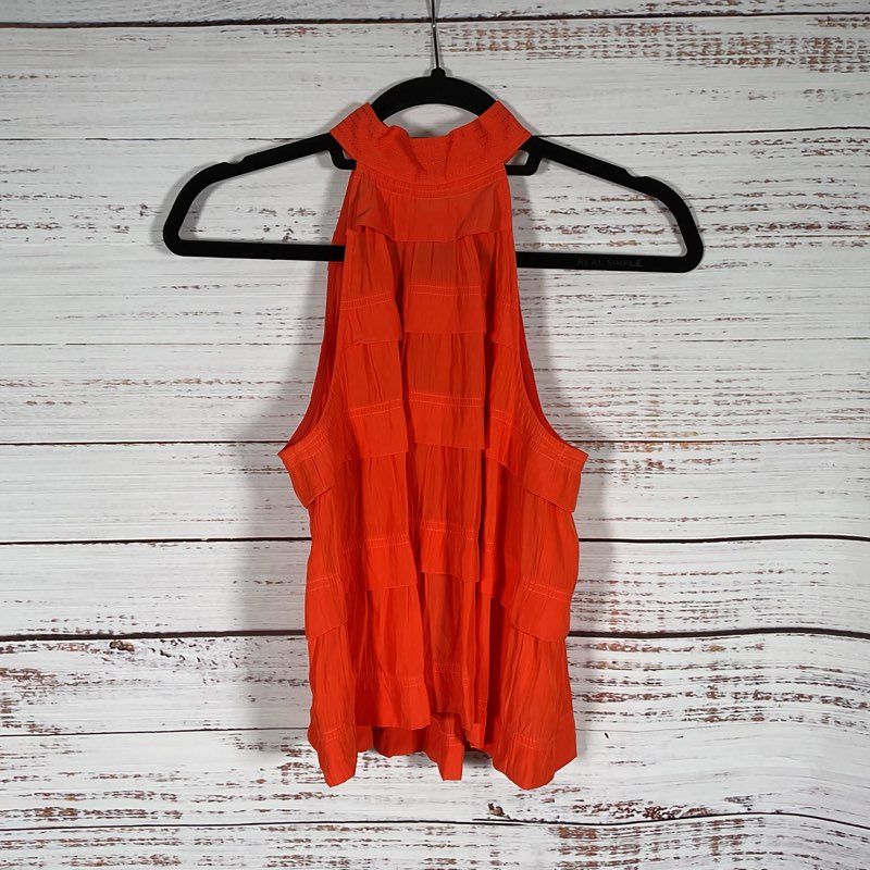 NWT Ramy Brook Bright Lily Orange Women's Tiered Halter Tank Top sz S MSRP $295