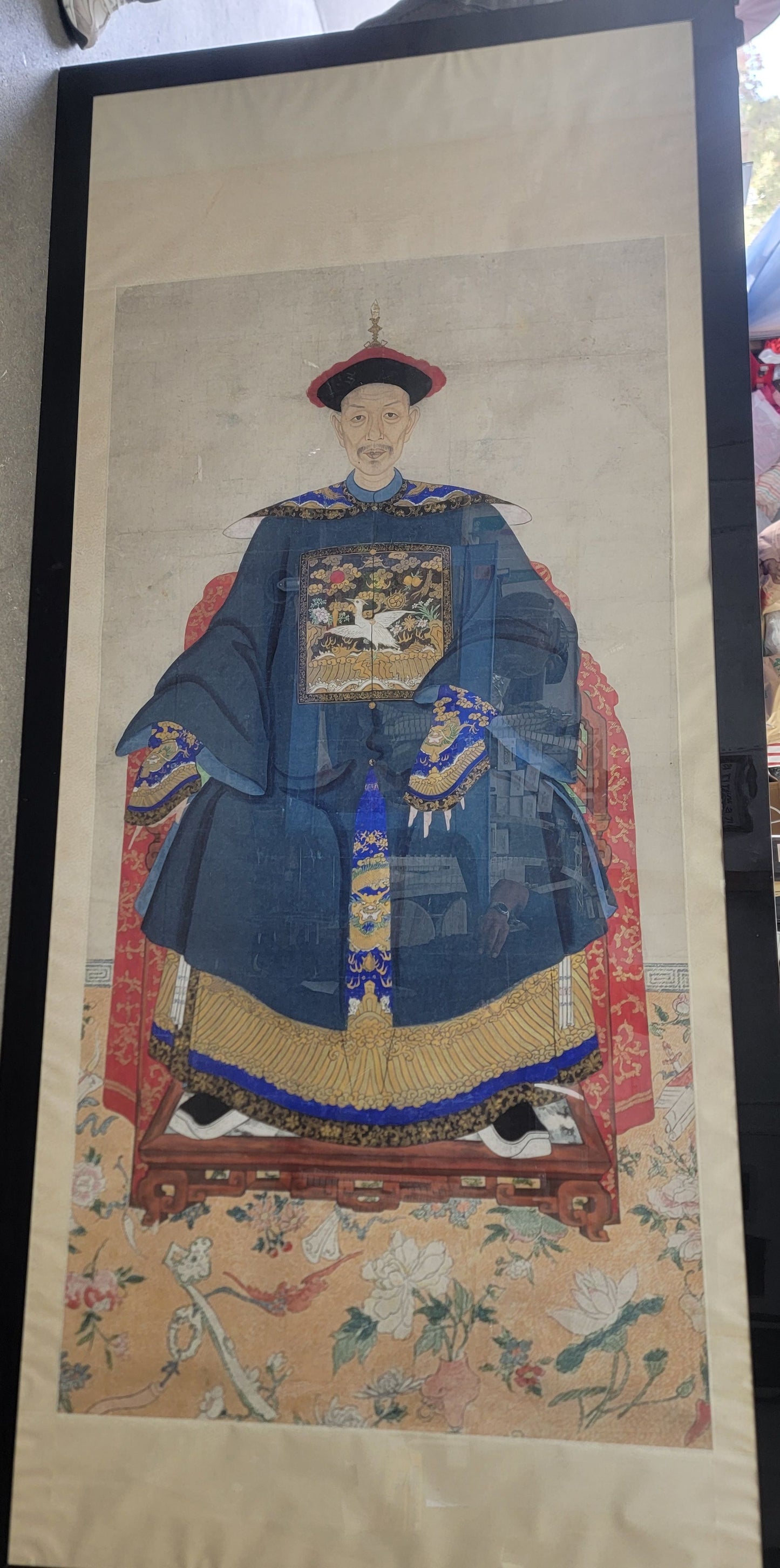 VTG./ANTIQUE Japanese Ancestry Painting of Man Sitting on Throne- LARGE 93x43.5"