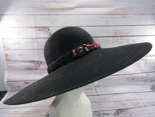Giovannio Women's Black Wide Brim Embellished Hat Size M