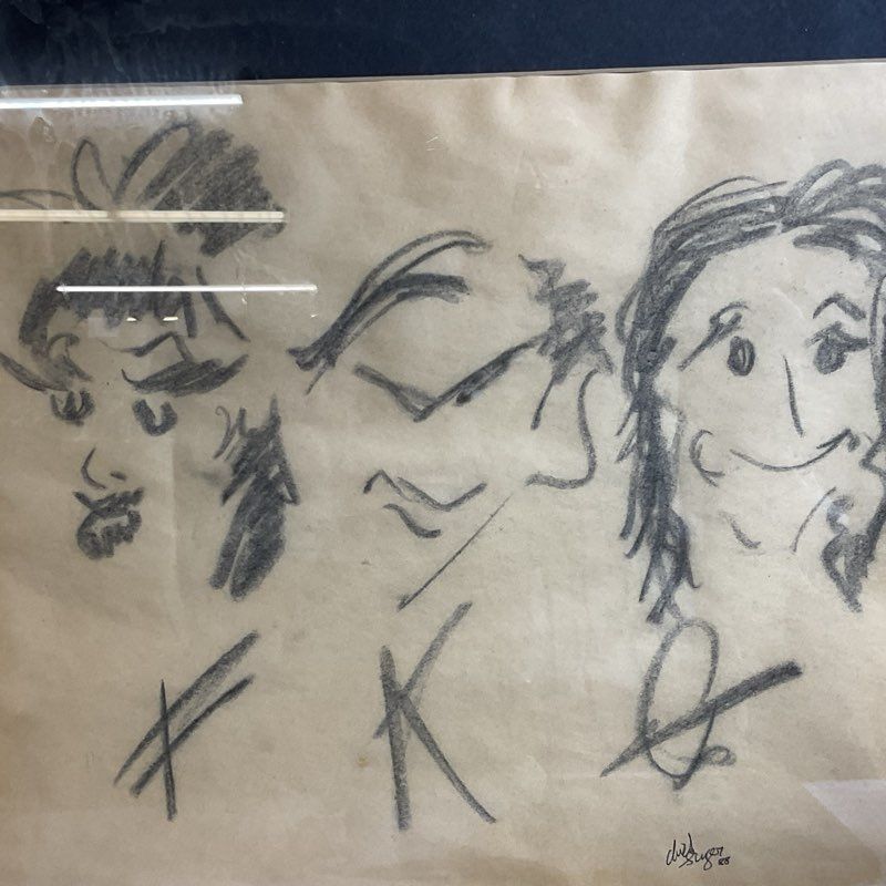 Signed VTG. DAVID SINGER? Expressionist Charcoal Sketch- FRAMED 16" X20"