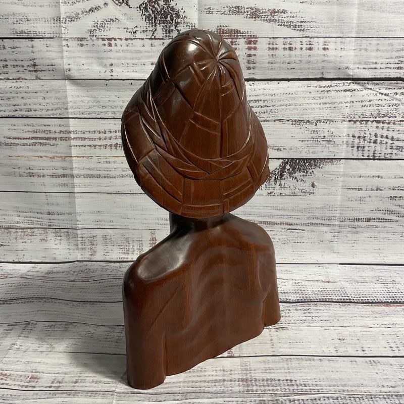 VTG. Hand Carved Wooden Elder Man Bust, Japanese? Sculpture