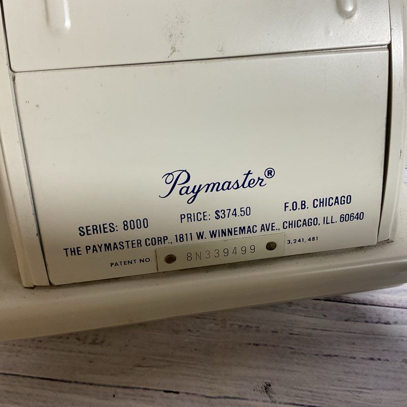 VTG./ANTIQUE PAYMASTER Series 8000 Check Printer Machine Ribbon Writer With Key
