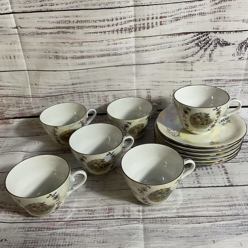 VTG. KAHLA Madonna Iridescent Cups And Saucers- SET OF 6
