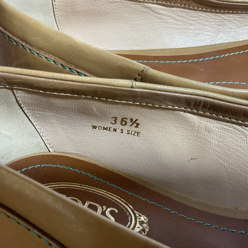 TOD'S Women's Tan Peep Toe Bow Flat Shoes-SZ 36.5