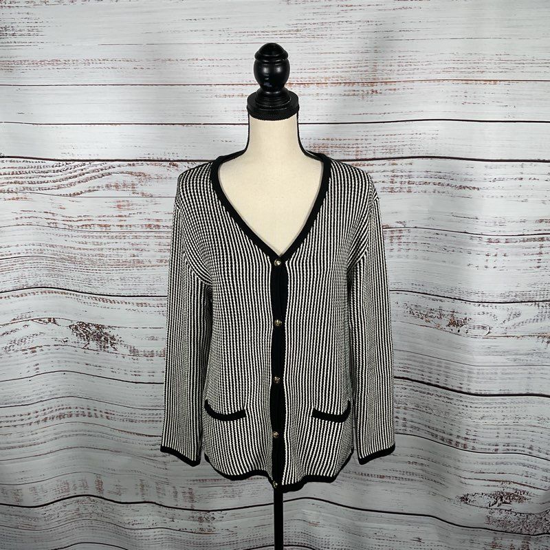 Anine Bing Dave Black & White Stripe Knit Cardigan Sweater Size S MSRP $180