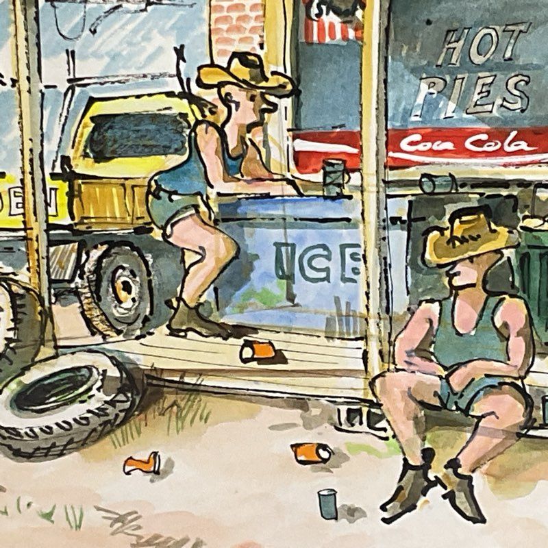 Signed VTG. Watercolor Cowboy Beer Artwork- FRAMED 18" X 14.5"