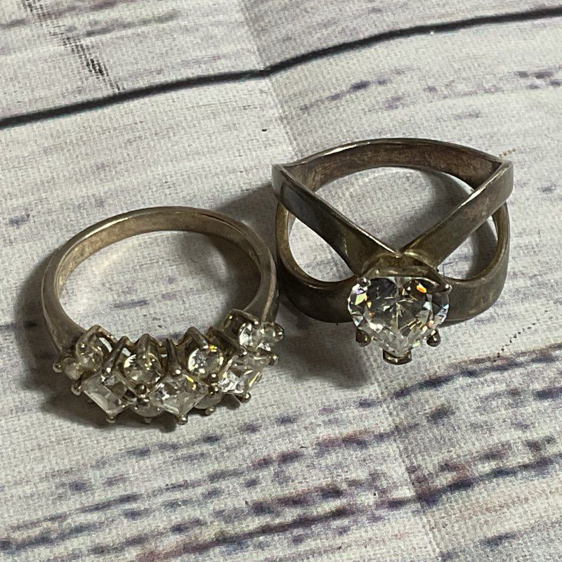 Set of 2 Sterling Silver & Rhinestone SZ 6.75 Rings- 7.97g