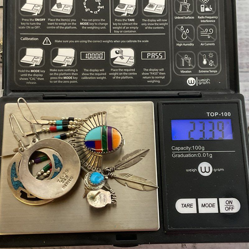 Set of 3 Mexico and Native Sterling Earrings- 23.39g (2 PAIRS & ONE SINGLE)