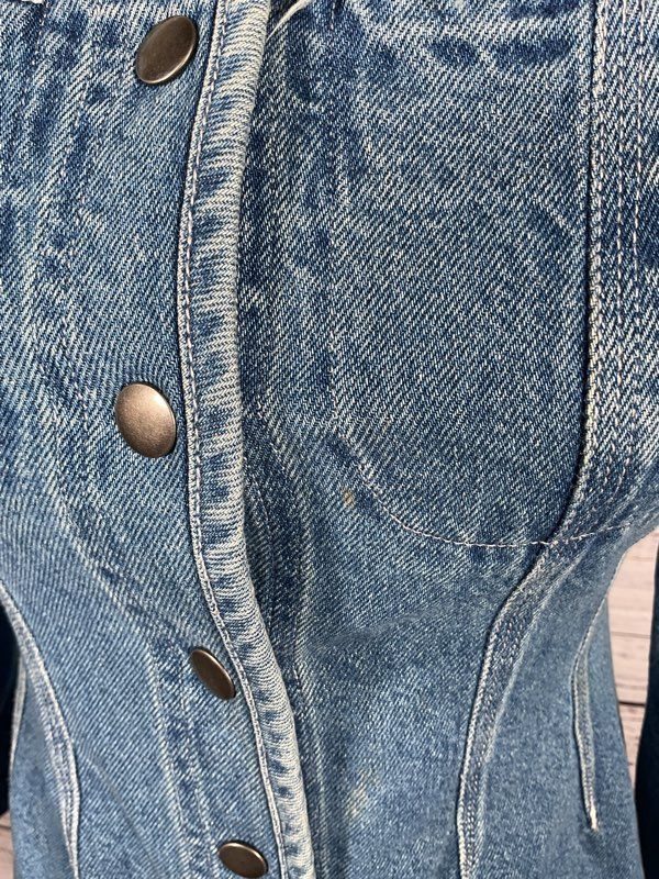 Women's SEA Denim Long Sleeve Dress Indigo Button Snap Size 00