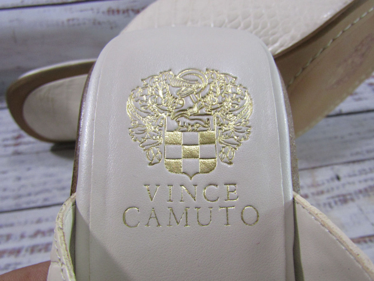 Vince Camuto Mershid Women's Swan White Croc Embossed Leather Mule Sandals 10