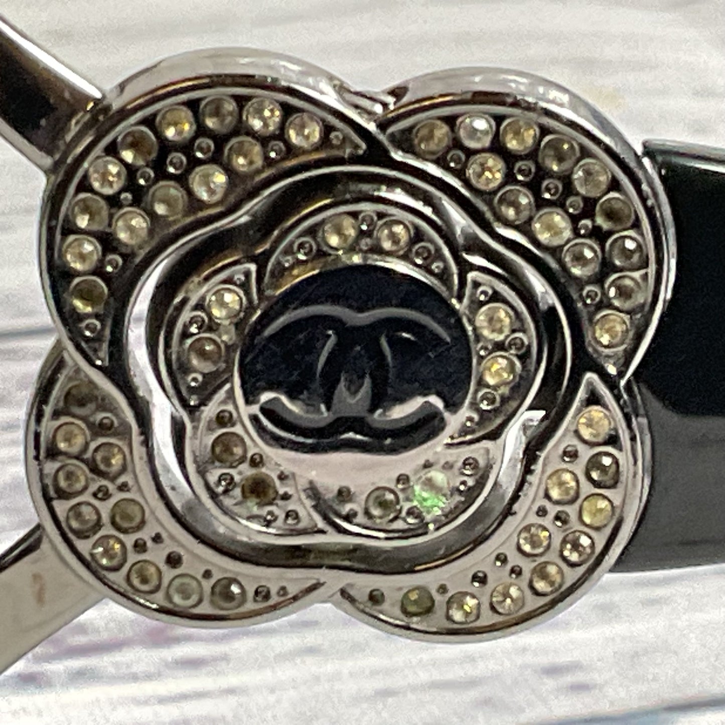 CHANEL 4164-B Camillia Shield Womens Black Crystal Sunglasses (MISSING CRYSTALS)