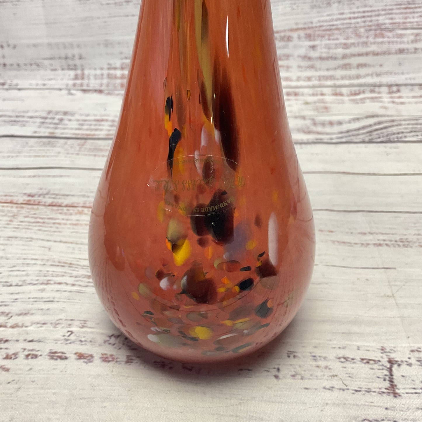Nico Glass Romanian Tall Tube Slender Neck Orange Multicolor Swirl Glass Vase 14