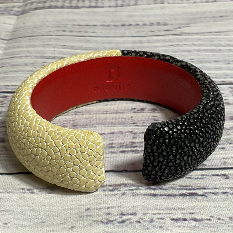 DANNIJO Loma Women's Black/Ivory Stingray Textured Leather Cuff Bracelet- 6"