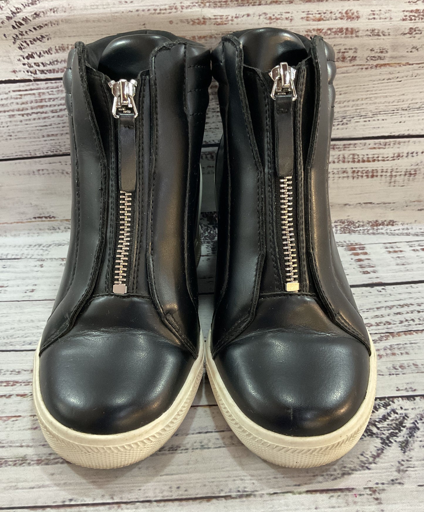 Donna Karan Women's Black Faux Leather Wedge Sneakers Size 6