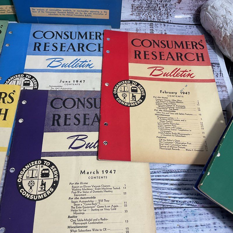 Vintage Lot Of 16 Consumers' Research Bulletin Magazines 1946-1948 (Incomplete)