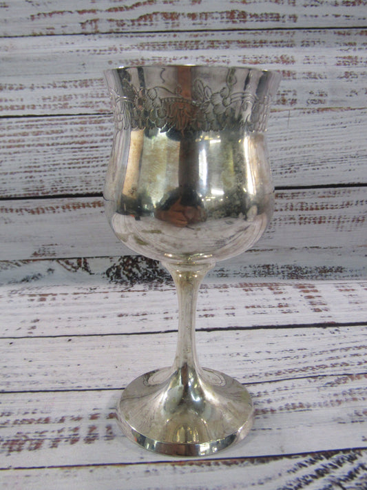 Vntg Silver Plated Grapevine Etched Hebrew Inscription Star of David Kiddush Cup