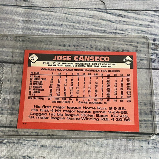 Vtg. Topps 1986 Jose Canseco #20t Ungraded Baseball Card Great Condition