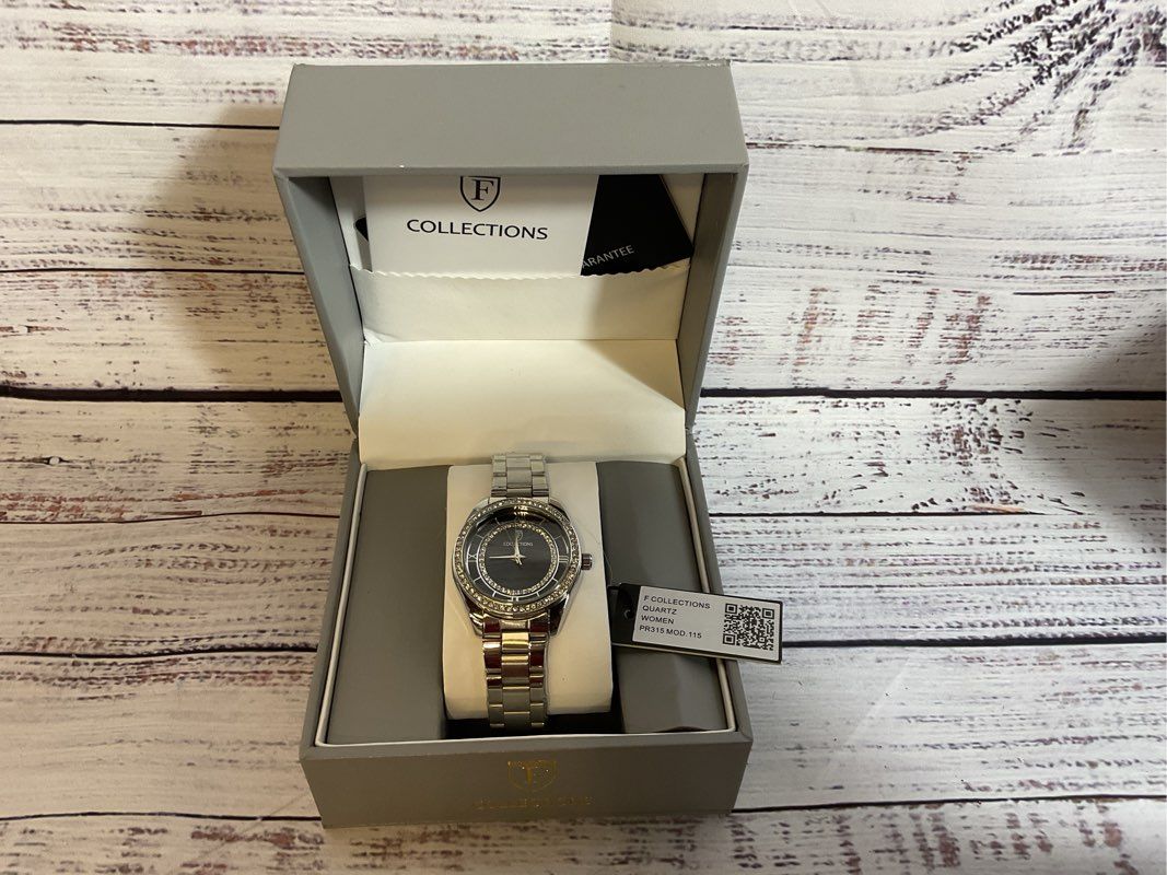 NWT F COLLECTIONS PR315 Women's Silver Tone Rhinestone Watch