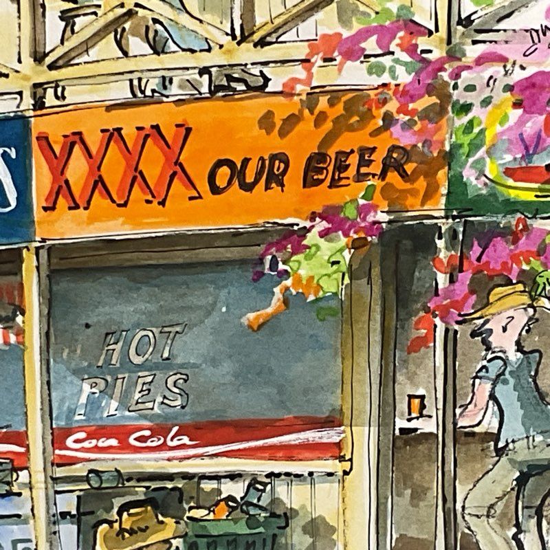 Signed VTG. Watercolor Cowboy Beer Artwork- FRAMED 18" X 14.5"