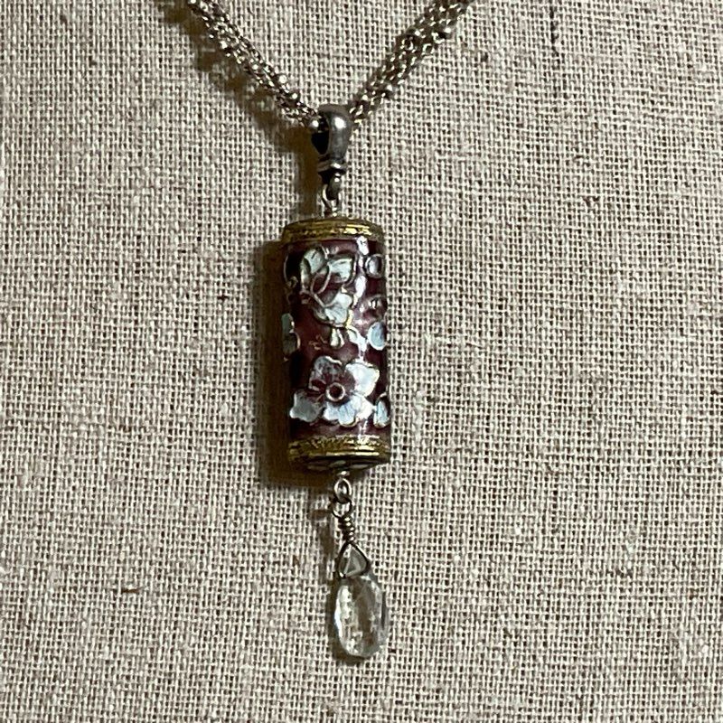 LIZA SHTROMBERG Jewelry Sterling & Enamel Floral Pendant 16.5" Necklace- 10.55g