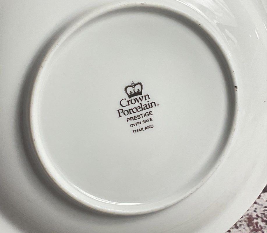 Crown Porcelain Prestige 6" Set of 8 Rim Saucers White Blue