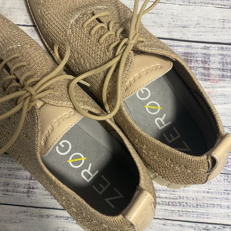 Cole Haan Zerogrand Stitchlite Oat Beige Knit Wingtip Oxford Casual Shoe Men 10