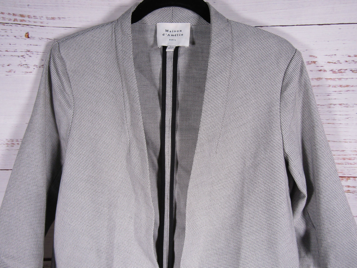 Maison d' Amelie Women's Black & White Gingham Plaid Blazer Jacket Size S