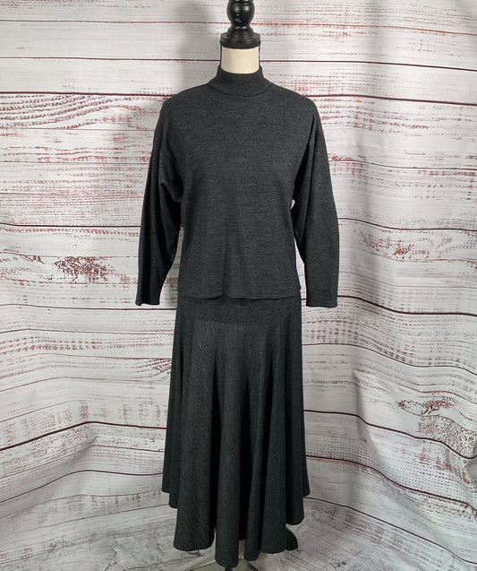 Helene Sidel Vintage 3 Piece Skirt Set Dark Gray S