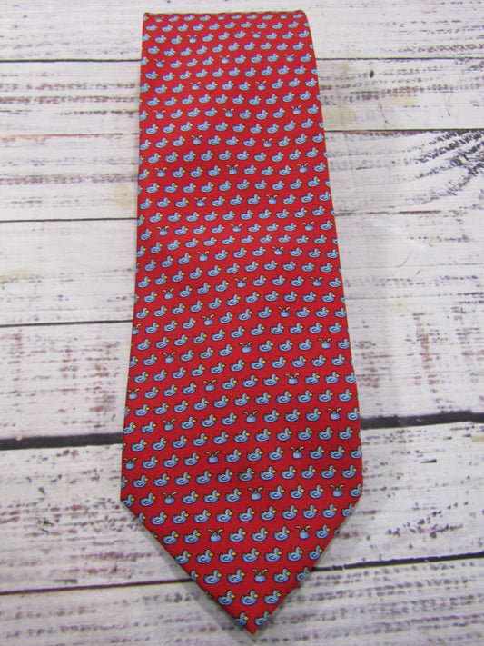 Salvatore Ferragamo Men's Red Silk Duck Print Tie Made in Italy