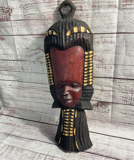 Vintage South African Wooden Carved Mask Wall Decor 20"