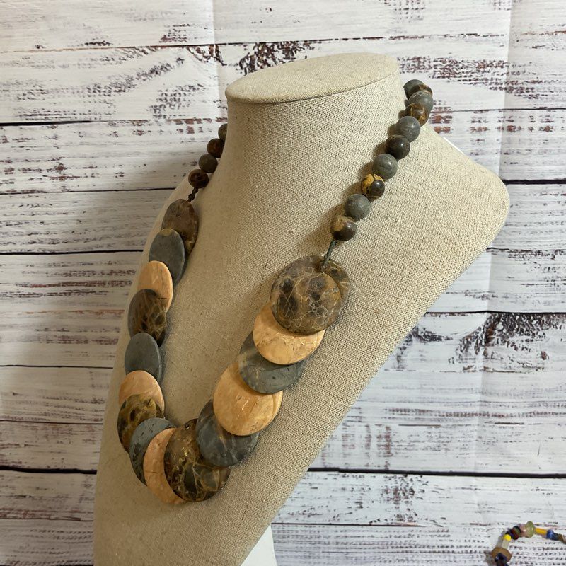 Sterling Silver Clasp Disc & Round Beaded Necklace- 25"