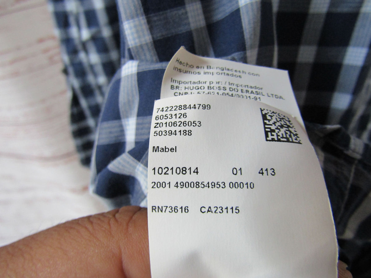 Hugo Boss Mabel Men's Blue Plaid Long Sleeve Shirt Size 17.5