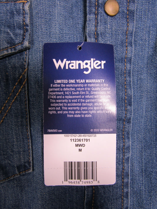 Wrangler Men's Mid Wash Denim Snap Button Down Shirt Size M 112361701