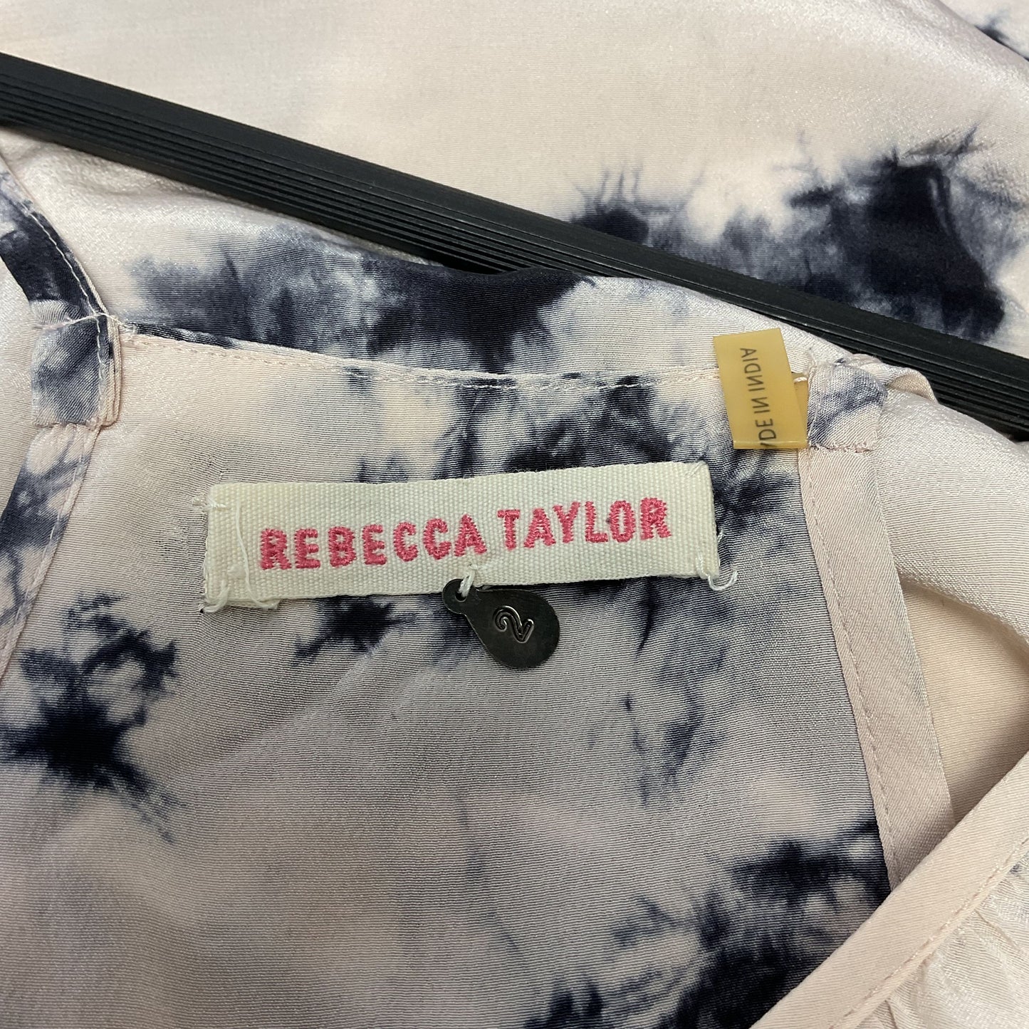 Rebecca Taylor Pink Navy Blue Design Silk Blouse - Size 2