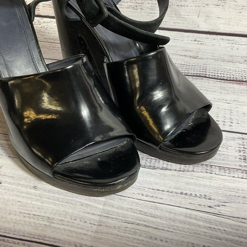 CELINE Paris Women's Black Leather & Suede Platform Heel Shoes- SZ 40.5 DAMAGED