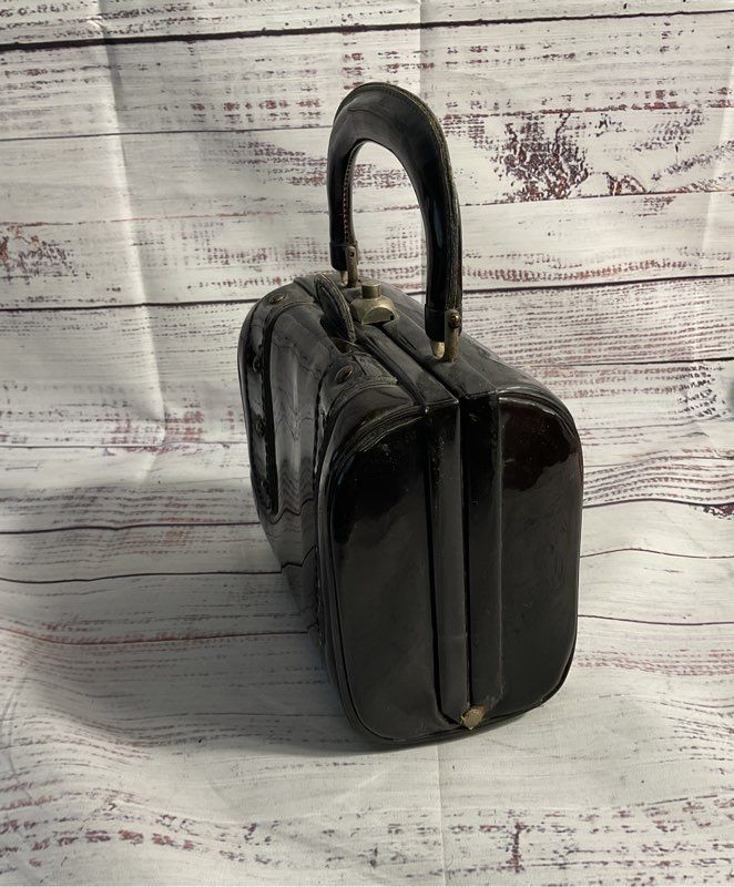 Vintage Ronay Women's Patent Leather Black & Brown Mini Purse