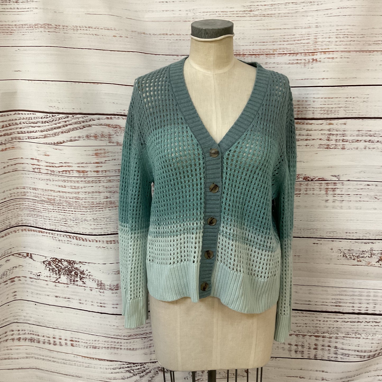 ATM Green Turquoise Gradient Knit Cardigan Sweater - Size S