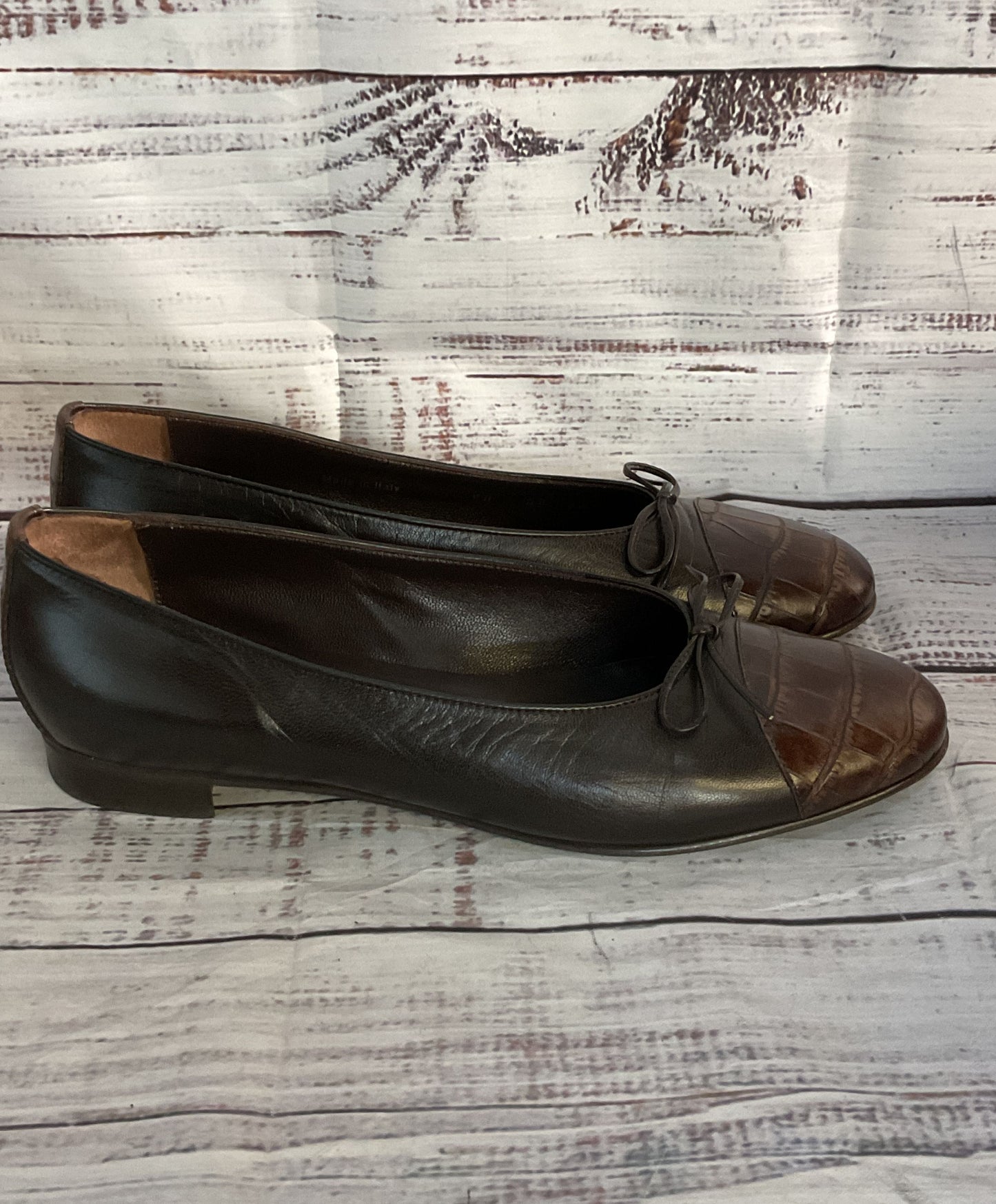 Lazio Leather Croc Embossed Ballet Flats Dark Brown 7.5