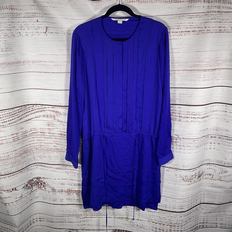 Diane Von Furstenberg Francesca Long Sleeve Mini Dress in Royal Blue - Size 12