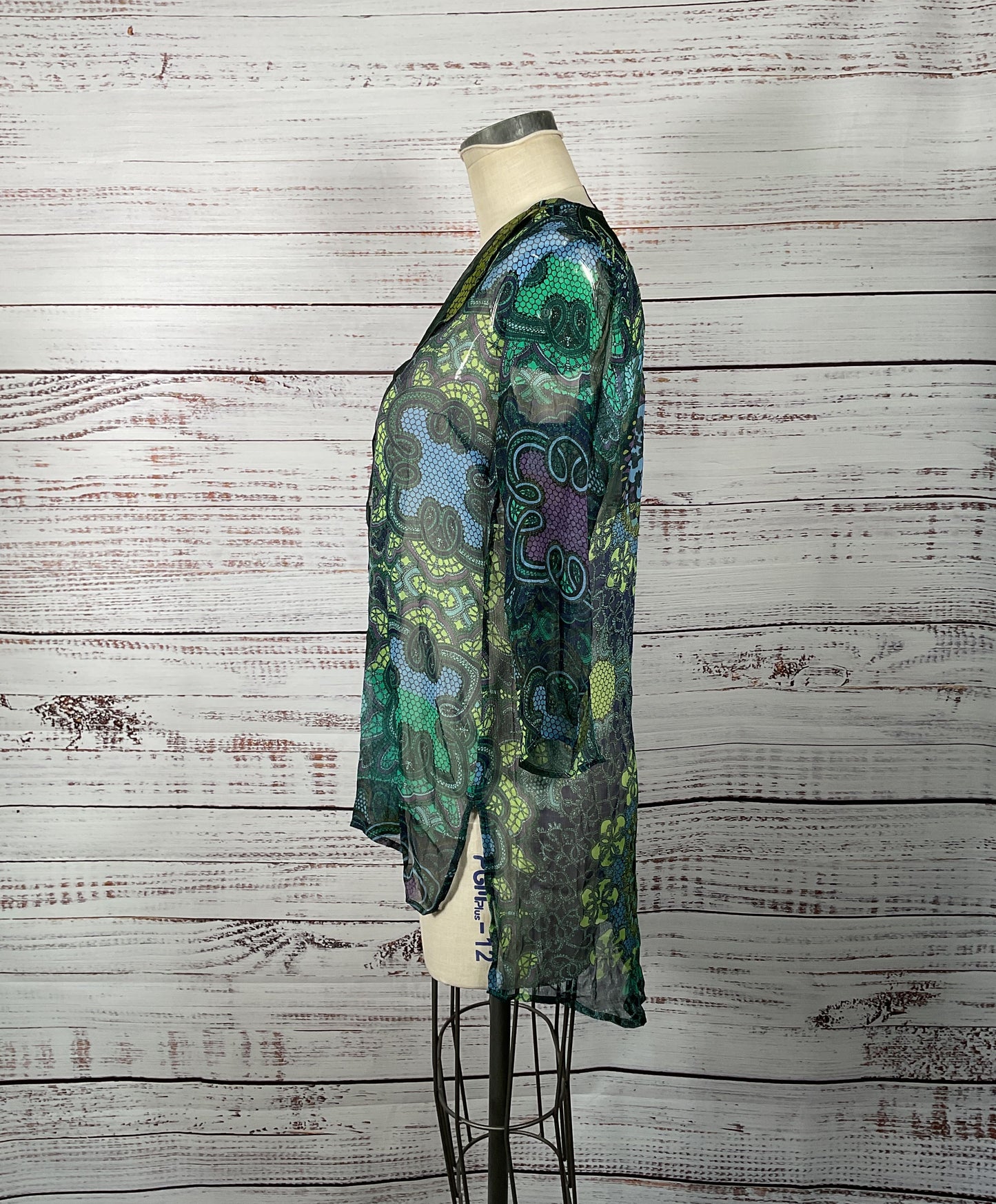 Gorgeous Citron 100% Silk Paisley Print Sheer 3/4 Sleeve Tunic - Size Small