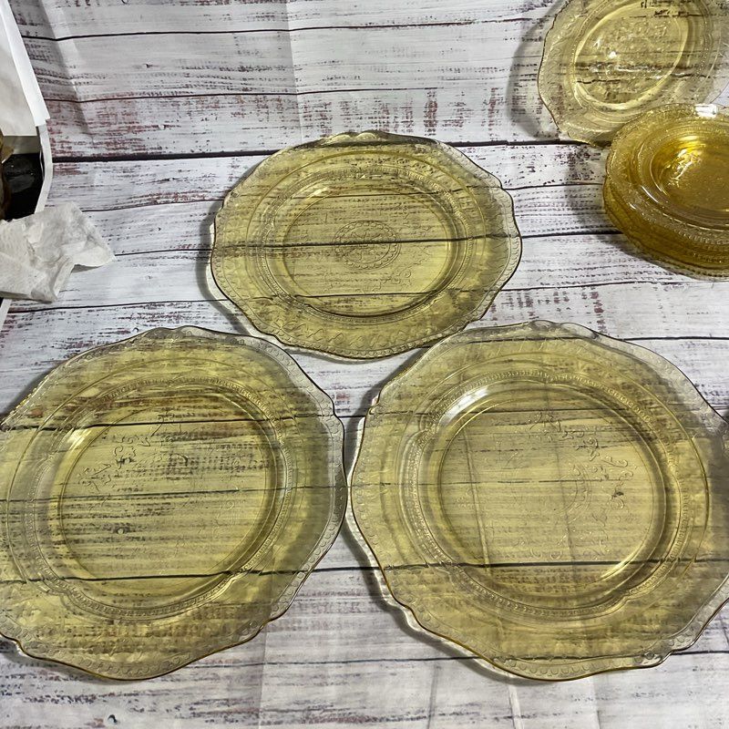 Vtg Federal Glass Patrician Amber 12 pc Depression Era Luncheon, Bread Plate Set