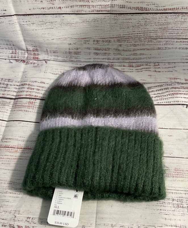 NEW FREE PEOPLE THE GROOVE STRIPE BEANIE HAT GREEN LAVENDER BLACK