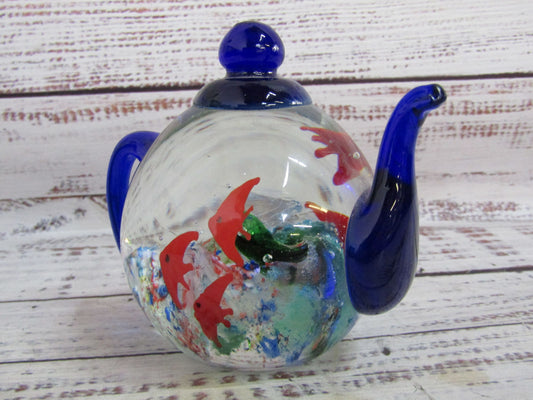 Dynasty Gallery Handblown Glass Fish Teapot Paperweight