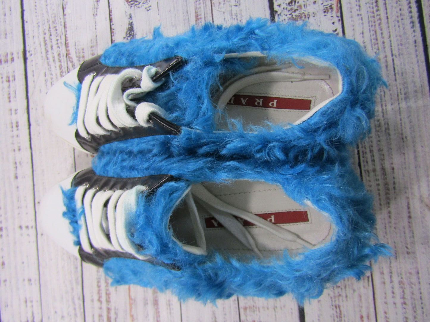 Prada Frankenstein Women's Faux Fur Leather Low Top Sneakers Made in Italy