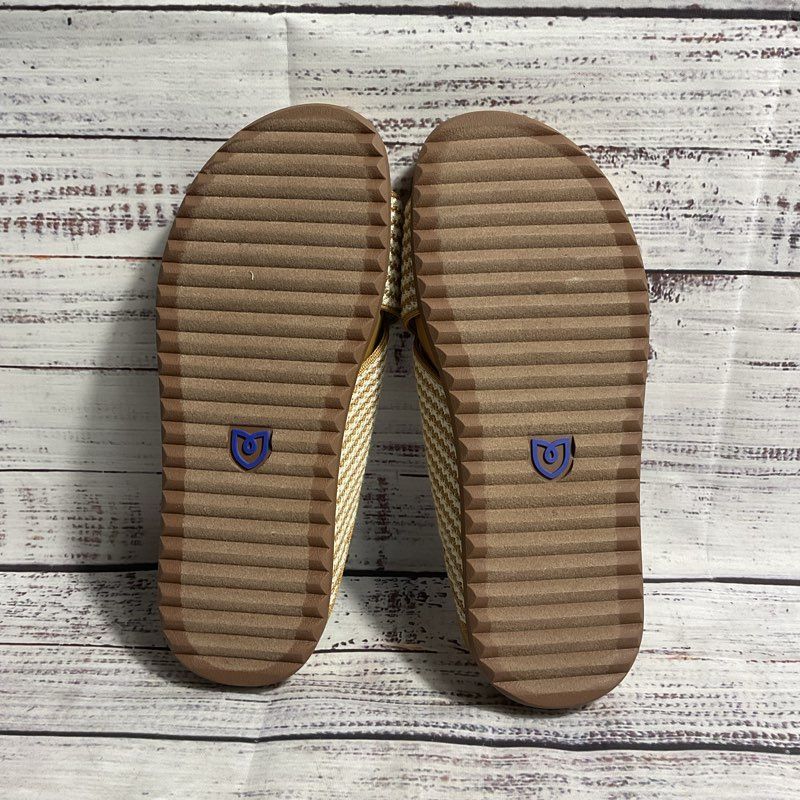 Rothy's The Weekend Slide Beige White Stripe Knit Strap Sandal Women 7