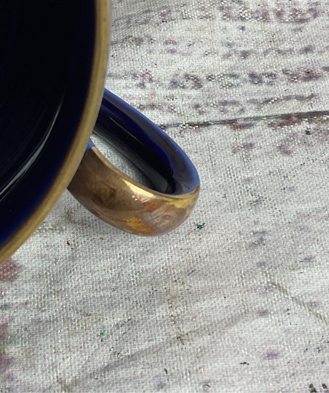 Bareuther Waldsassen Echt Vintage 22K Gold Germany Set of 3 Teacups Cobalt